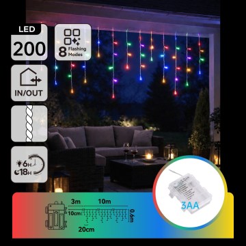 BRILAGI - LED zewnętrzny łańcuch świąteczny 200xLED/3xAA/8 funkcji 13x0,6m IP44 wielokolorowy