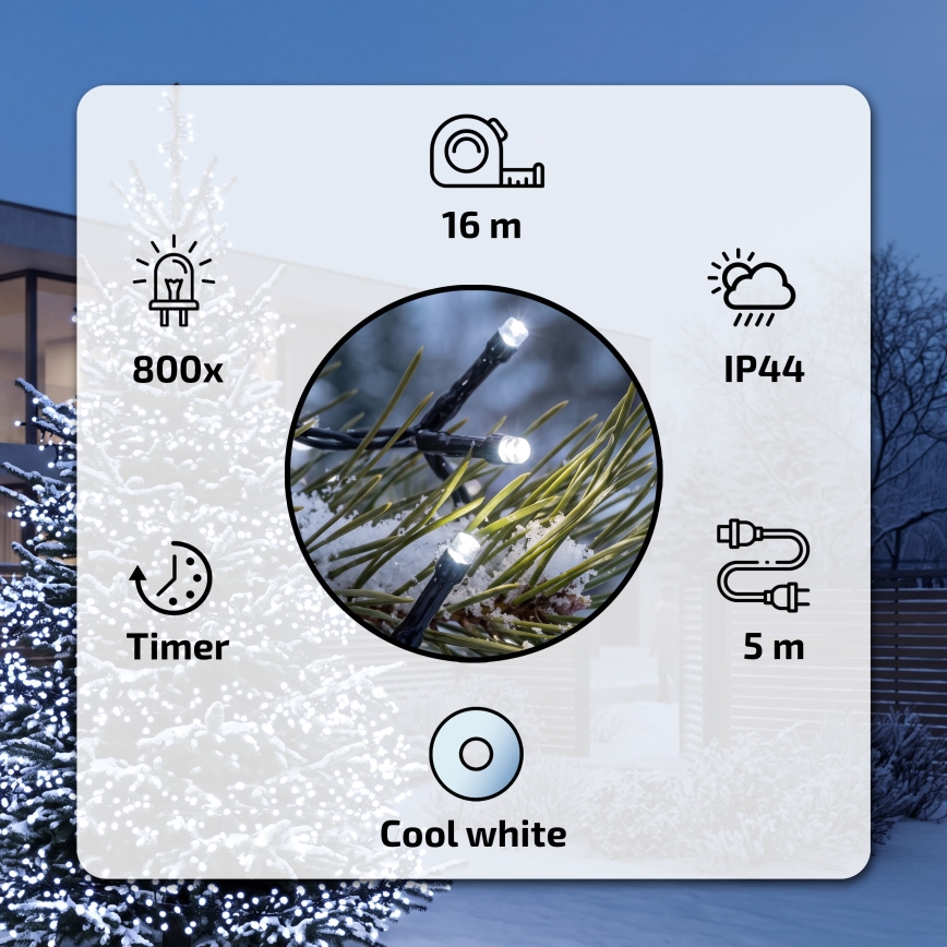 BRILAGI - LED zewnętrzny łańcuch świąteczny 800 diod LED, 21 m, IP44, zimna biel