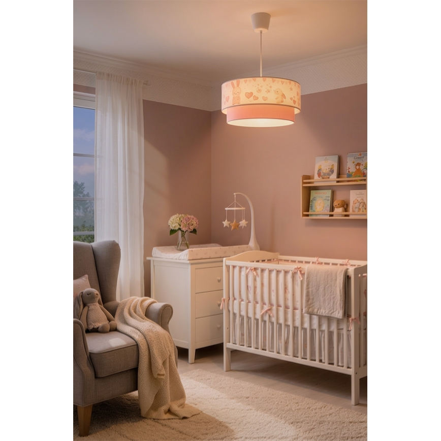BRILAGI - Żyrandol dziecięcy LED na przewodzie BOBO 1xE27/60W/230V Ø 40 cm kremowy/różowy/króliczki