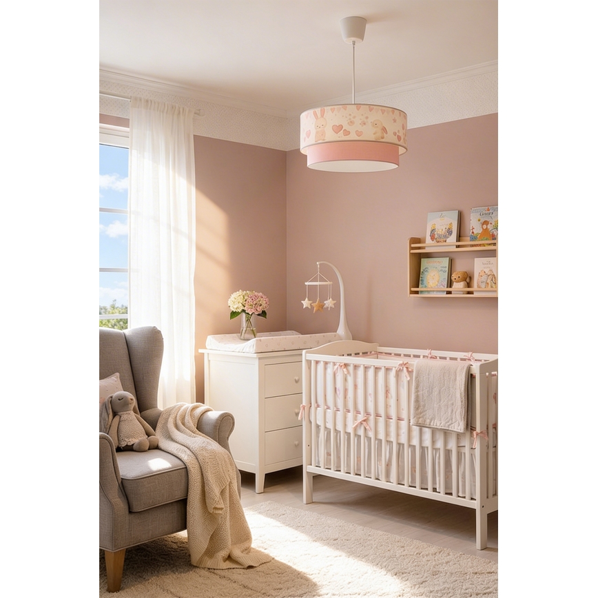 BRILAGI - Żyrandol dziecięcy LED na przewodzie BOBO 1xE27/60W/230V Ø 40 cm kremowy/różowy/króliczki