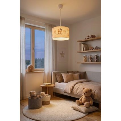 Brilagi - LED żyrandol dziecięcy na przewodzie BOBO 1xE27/60W/230V, średnica 35 cm, biały z motywem misiów