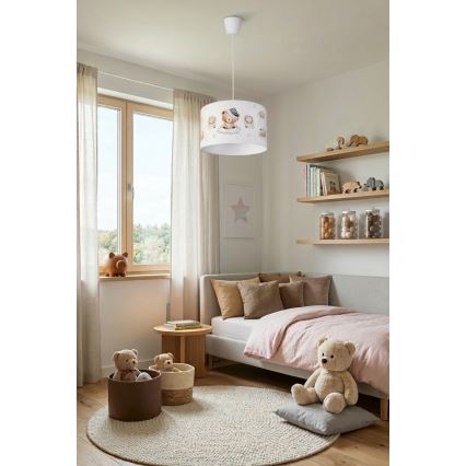 Brilagi - LED żyrandol dziecięcy na przewodzie BOBO 1xE27/60W/230V, średnica 35 cm, biały z motywem misiów