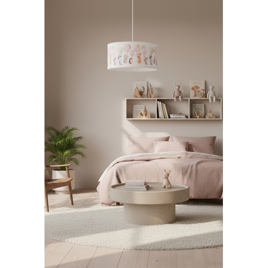 Brilagi - LED żyrandol dziecięcy na przewodzie BOBO 1xE27/60W/230V Ø 35 cm biały/zwierzątka