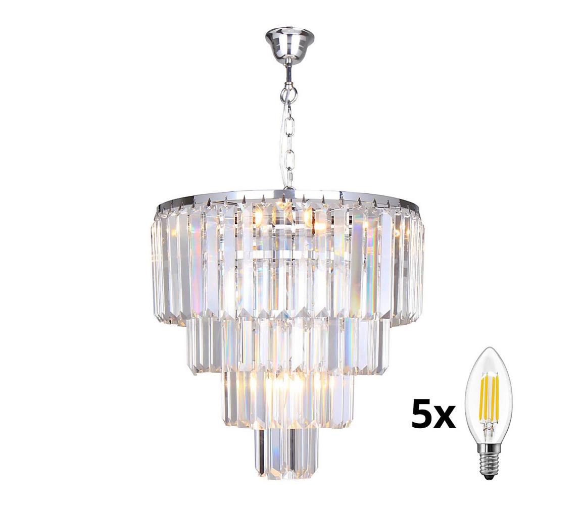 Brilagi - LED Żyrandol kryształowy na łańcuchu MOZART 5xE14/40W/230V chrom błyszczący