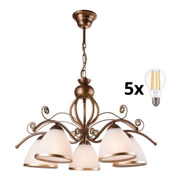 Brilagi - LED Żyrandol na łańcuchu ANTICO 5xE27/60W/230V brązowy patyna