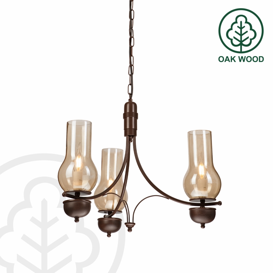 Brilagi - LED żyrandol na łańcuchu COTTAGE 3xE14/40W/230V bukowy/brązowy/dymny beżowy