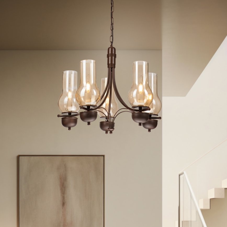 Brilagi - LED Żyrandol na łańcuchu COTTAGE 5xE14/40W/230V dąb/brązowy