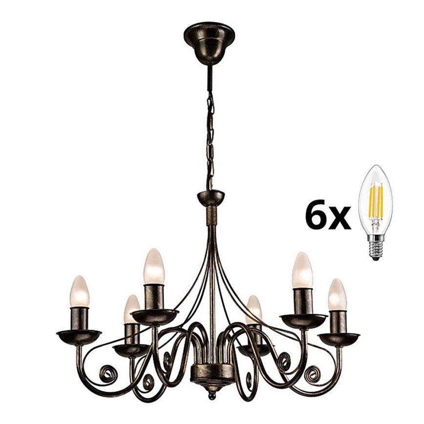 Brilagi - LED Żyrandol na łańcuchu STEFANO 6xE14/40W/230V czarny patyna