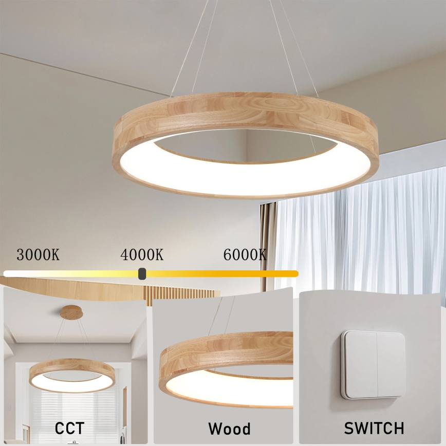 Brilagi - Drewniana lampa LED wisząca na lince FALCON WOOD LED/40W/230V 3000/4000/6000K śr. 60 cm