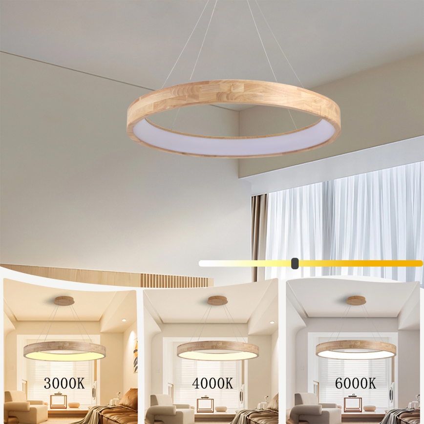 Brilagi - Żyrandol LED na lince FALCON WOOD LED/60W/230V 3000/4000/6000K śr. 80 cm drewno