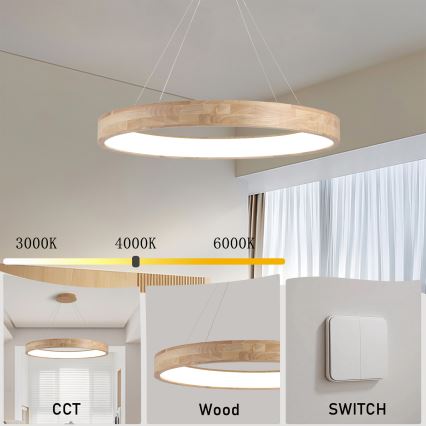 Brilagi - Żyrandol LED na lince FALCON WOOD LED/60W/230V 3000/4000/6000K śr. 80 cm drewno