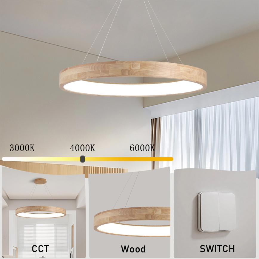 Brilagi - Żyrandol LED na lince FALCON WOOD LED/60W/230V 3000/4000/6000K śr. 80 cm drewno