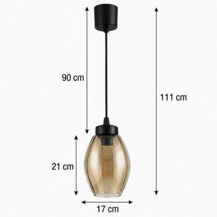 Brilagi - Lampa wisząca LED na przewodzie RETRO GLASS 1xE27/60W/230V Ø 17 cm czarny/przydymiony beżowy