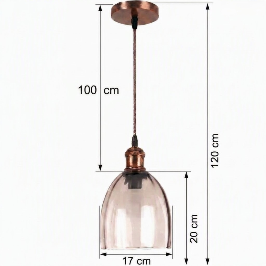 Brilagi - Lampa wisząca LED na lince RETRO GLASS 1xE27/60W/230V, śr. 17 cm, miedziana/dymno-beżowa
