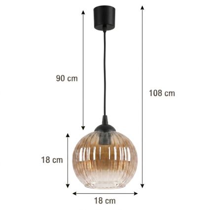 Brilagi - Lampa wisząca LED na lince RETRO GLASS 1xE27/60W/230V śr. 18 cm czarny/przydymiony brąz