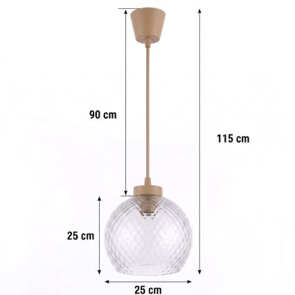 Brilagi - Lampa wisząca LED na linkach RETRO GLASS 1xE27/60W/230V, śr. 25 cm, beżowa/dymiona szara