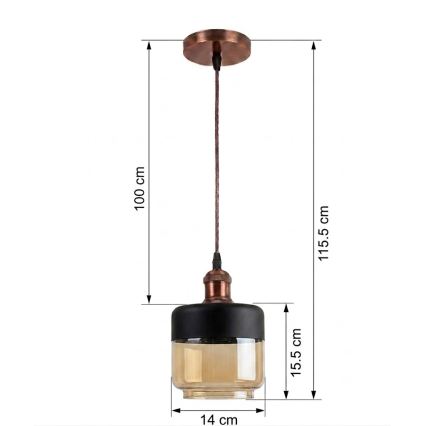 Brilagi - Lampa wisząca LED na lince RETRO GLASS 1xE27/60W/230V Ø 14 cm miedziana/przydymiony beż/czarna