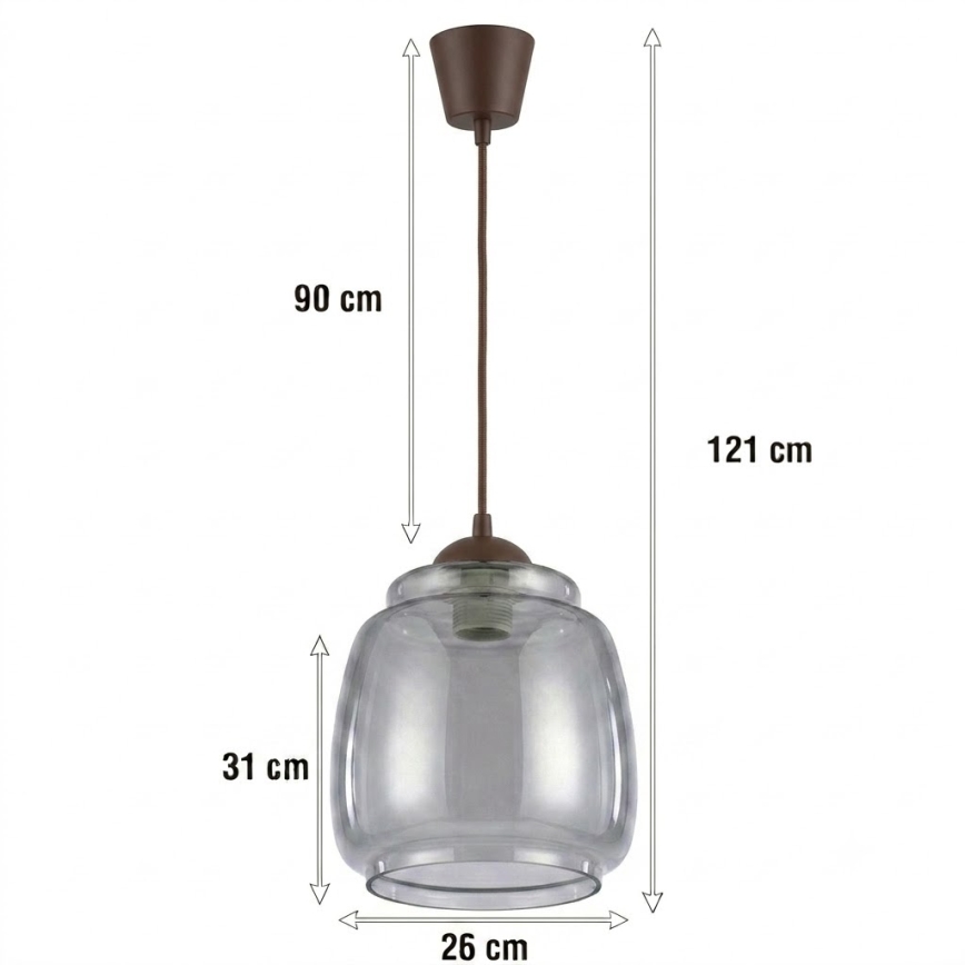Brilagi - Lampa LED wisząca na lince RETRO GLASS 1xE27/60W/230V Ø 26 cm brązowy/dymny szary