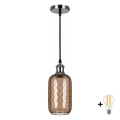 BRILAGI - LED Żyrandol na lince RETRO GLASS 1xE27/60W/230V śr. 14 cm czarny/przydymiony brąz