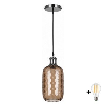 BRILAGI - LED Żyrandol na lince RETRO GLASS 1xE27/60W/230V śr. 14 cm czarny/przydymiony brąz