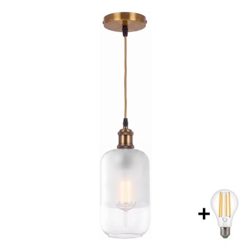 BRILAGI - LED Žyrandol na lince RETRO GLASS 1xE27/60W/230V śr. 14 cm złota/biała