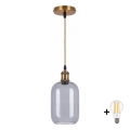 BRILAGI - LED żyrandol na lince RETRO GLASS 1xE27/60W/230V śr. 14 cm złoty/przydymiony szary