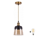 BRILAGI - LED żyrandol na lince RETRO GLASS 1xE27/60W/230V śr. 15,5 cm złoty/dymny beżowy