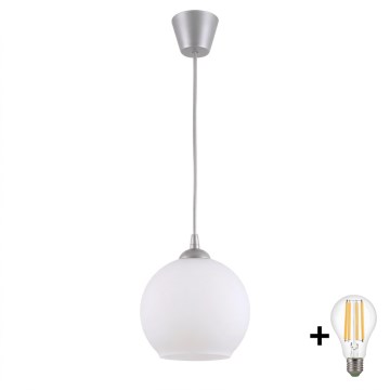 Brilagi - LED żyrandol na lince RETRO GLASS 1xE27/60W/230V śr. 15 cm srebrny/biały