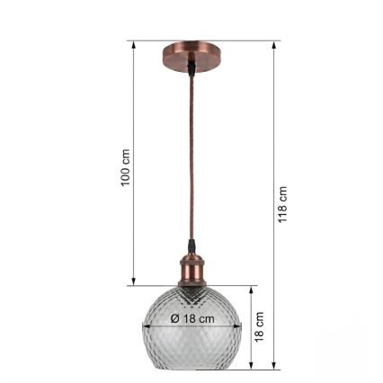 BRILAGI - Lampa wisząca LED na lince RETRO GLASS 1xE27/60W/230V śr. 18 cm miedziana/dymnoszara