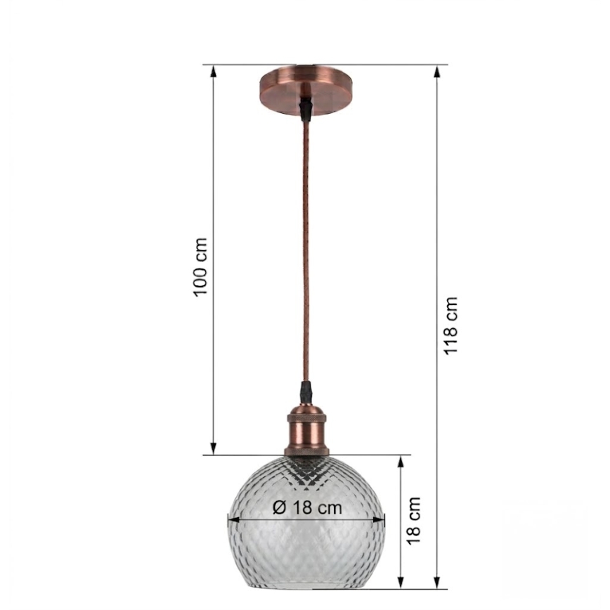 BRILAGI - Lampa wisząca LED na lince RETRO GLASS 1xE27/60W/230V śr. 18 cm miedziana/dymnoszara