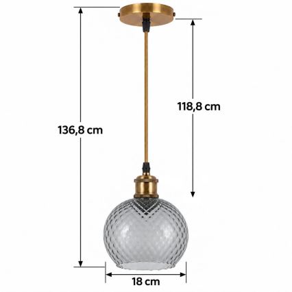 BRILAGI - LED Lampa wisząca na lince RETRO GLASS 1xE27/60W/230V śr. 18 cm złota/przydymiona szara