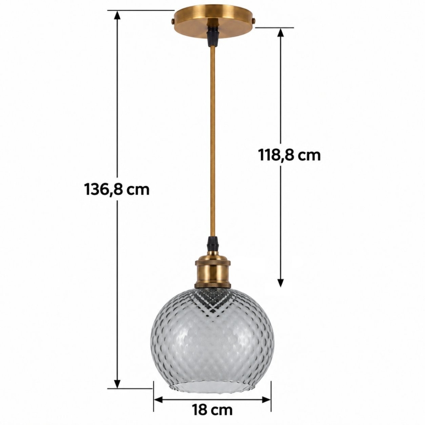 BRILAGI - LED Lampa wisząca na lince RETRO GLASS 1xE27/60W/230V śr. 18 cm złota/przydymiona szara