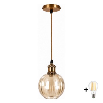 BRILAGI - LED Żyrandol na lince RETRO GLASS 1xE27/60W/230V śr. 18 cm złoty/przydymiony brązowy