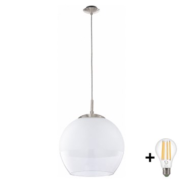 BRILAGI - LED Żyrandol na lince RETRO GLASS 1xE27/60W/230V śr. 38 cm matowy chrom/biały