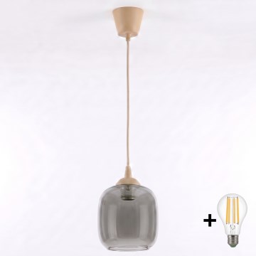 Brilagi - LED żyrandol na lince RETRO GLASS 1xE27/60W/230V średnica 14 cm beżowy/dymny szary