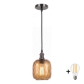BRILAGI - LED Žyrandol na lince RETRO GLASS 1xE27/60W/230V Ø 14 cm czarny/przydymiony brąz