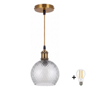 BRILAGI - LED żyrandol na lince RETRO GLASS 1xE27/60W/230V Ø 25 cm złoty/dymnoszary