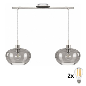 BRILAGI - LED Żyrandol na lince RETRO GLASS 2xE27/60W/230V chrom matowy/przydymiony szary