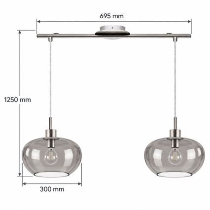 BRILAGI - LED Żyrandol na lince RETRO GLASS 2xE27/60W/230V chrom matowy/przydymiony szary