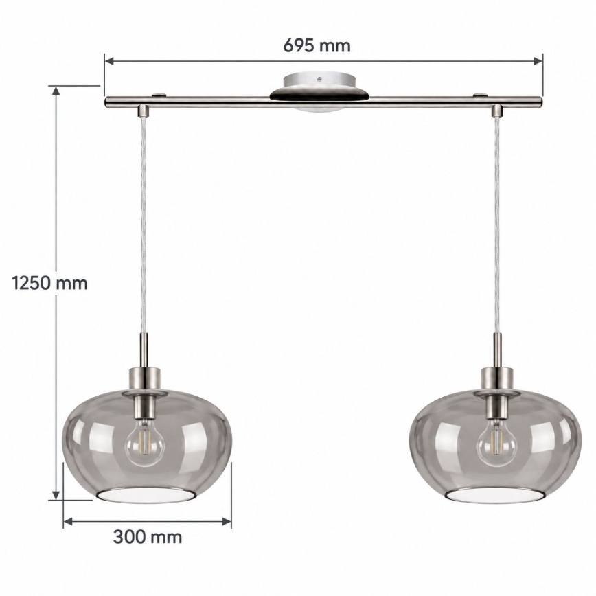 BRILAGI - LED Żyrandol na lince RETRO GLASS 2xE27/60W/230V chrom matowy/przydymiony szary
