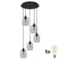 BRILAGI - LED Žyrandol na lince RETRO GLASS 5xE27/60W/230V czarny/dymny szary
