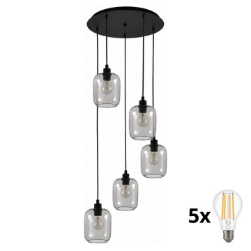 BRILAGI - LED Žyrandol na lince RETRO GLASS 5xE27/60W/230V czarny/dymny szary