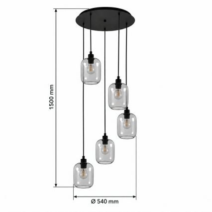 BRILAGI - LED Žyrandol na lince RETRO GLASS 5xE27/60W/230V czarny/dymny szary