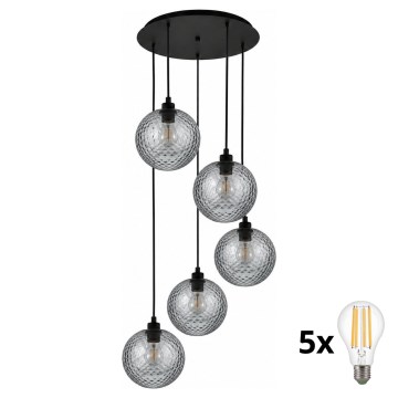 BRILAGI - LED Žyrandol na lince RETRO GLASS 5xE27/60W/230V czarny/przydymiony szary
