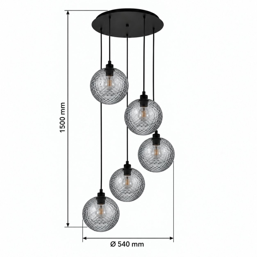 BRILAGI - LED Žyrandol na lince RETRO GLASS 5xE27/60W/230V czarny/przydymiony szary