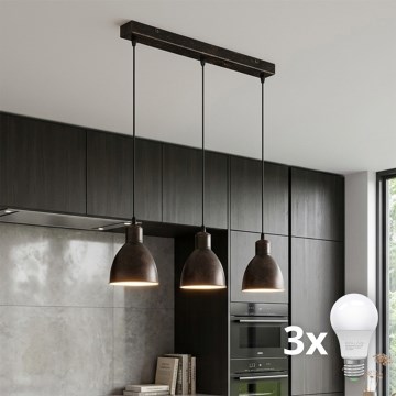 Brilagi - LED żyrandol na lince RIDDY 3xE27/60W/230V miedziany/patyna