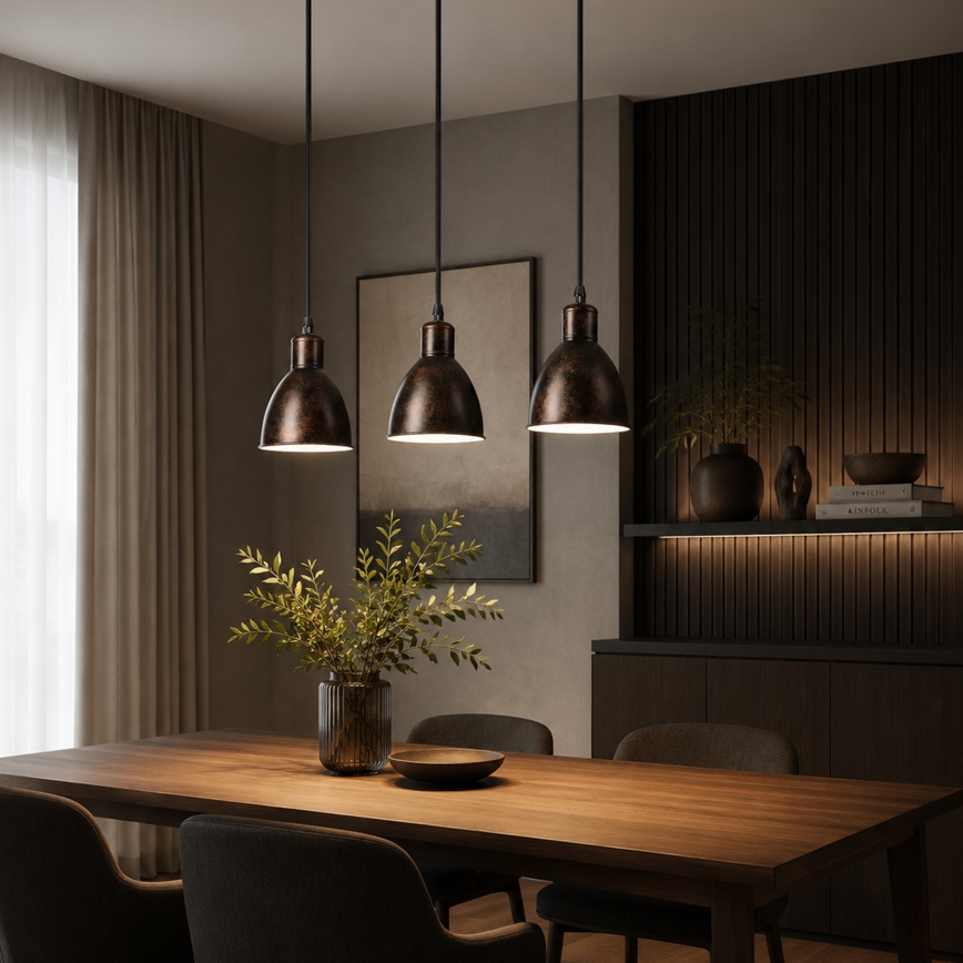 Brilagi - LED żyrandol na lince RIDDY 3xE27/60W/230V miedziany/patyna