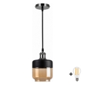 BRILAGI - LED Žyrandol na linkę RETRO GLASS 1xE27/60W/230V śr. 14 cm czarny/przydymiony beżowy