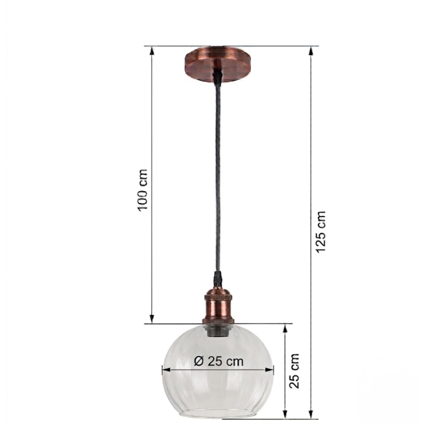 BRILAGI - LED żyrandol na linkę RETRO GLASS 1xE27/60W/230V śr. 25 cm miedziany/przezroczysty