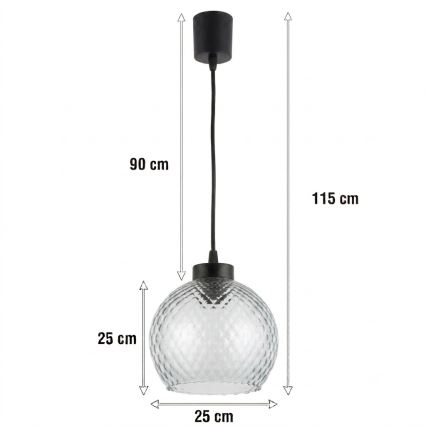 Brilagi - Żyrandol LED na lince RETRO GLASS 1xE27/60W/230V śr. 25 cm czarny/dymny szary